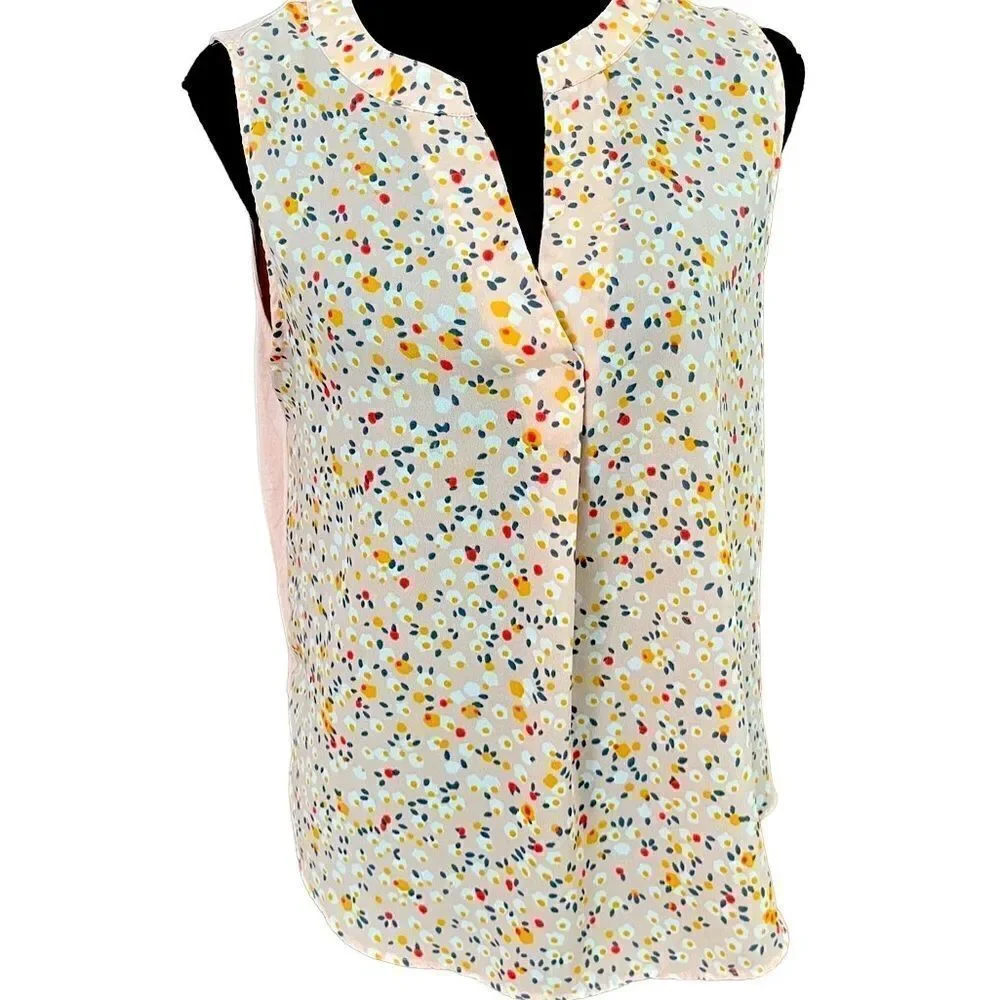 Loft outlet sleeveless mixed materials top, polyester front,rayon back size S